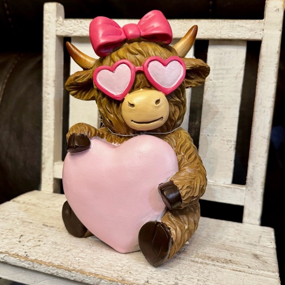 Cute Cow Figurine with Heart Glasses